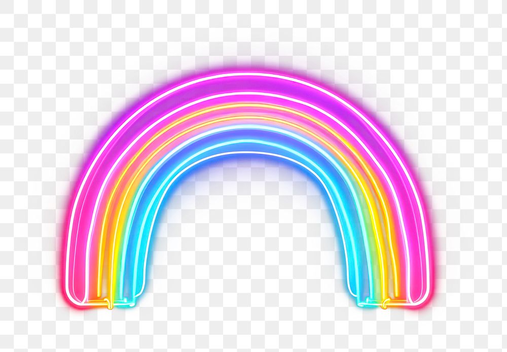 PNG Rainbow icon in the style of neon lights black background illuminated creativity.