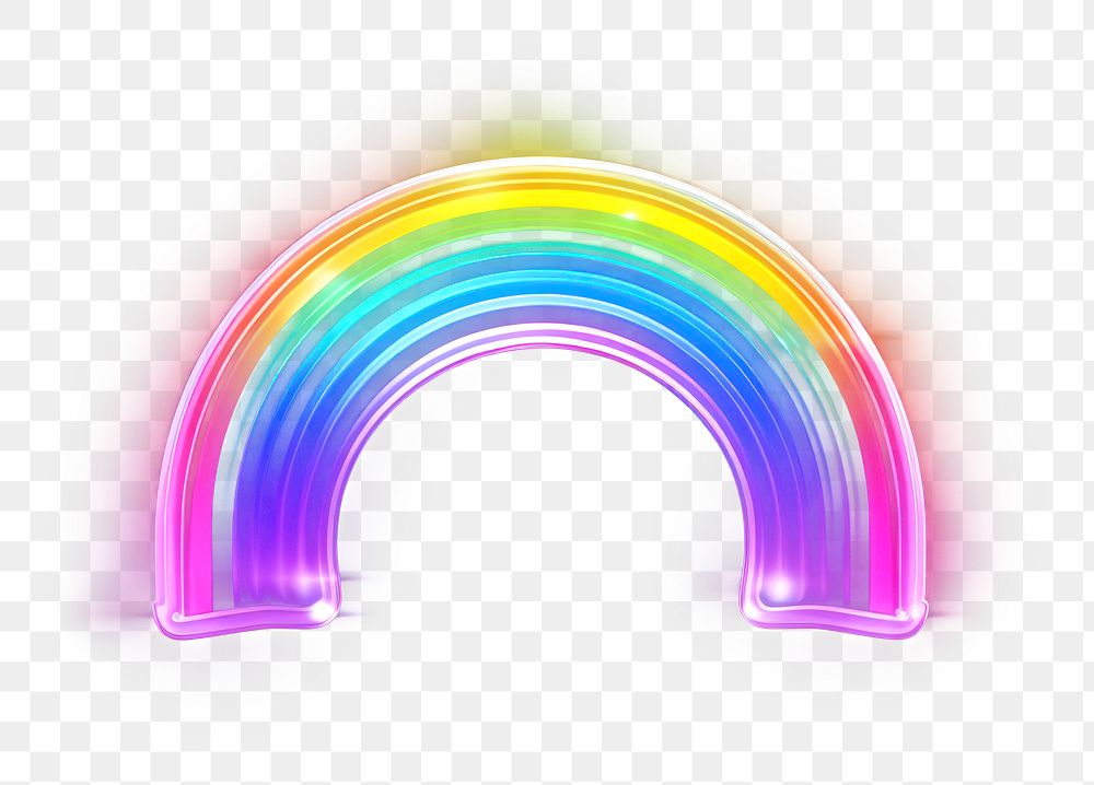 PNG Rainbow icon in the style of neon lights purple black background illuminated.