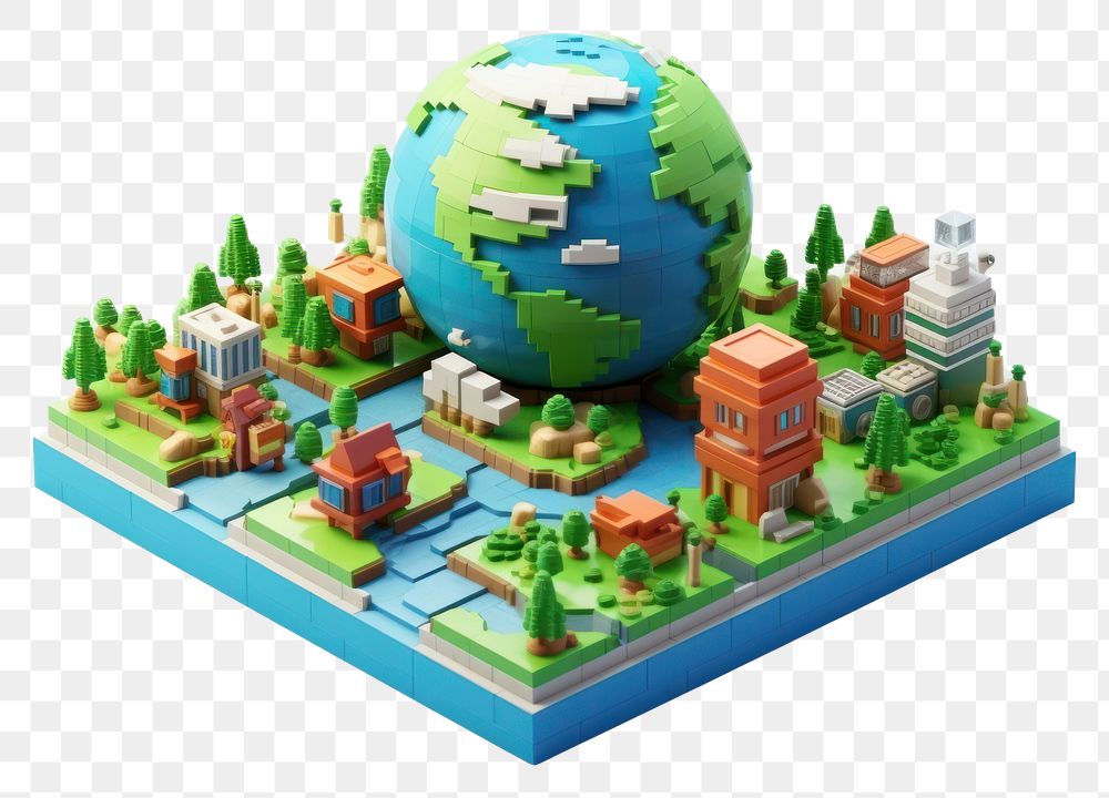 PNG  Cute toy brick world sphere art map.