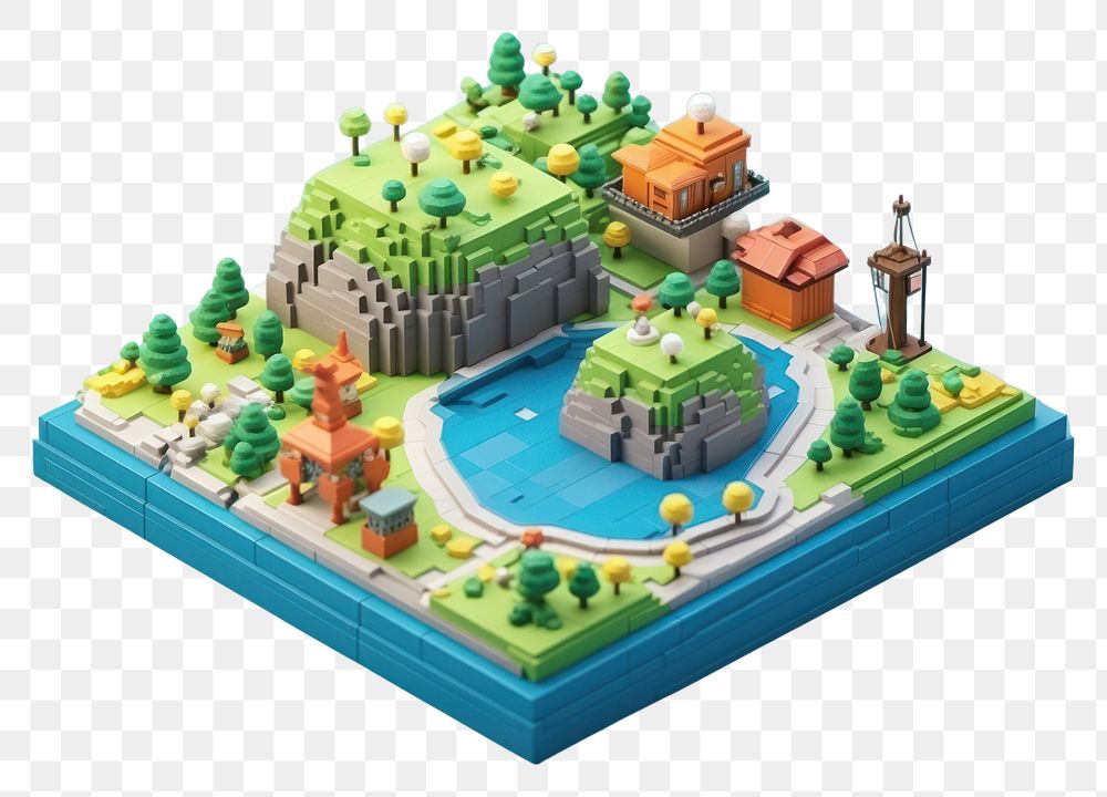 PNG  Cute toy brick world game map architecture.