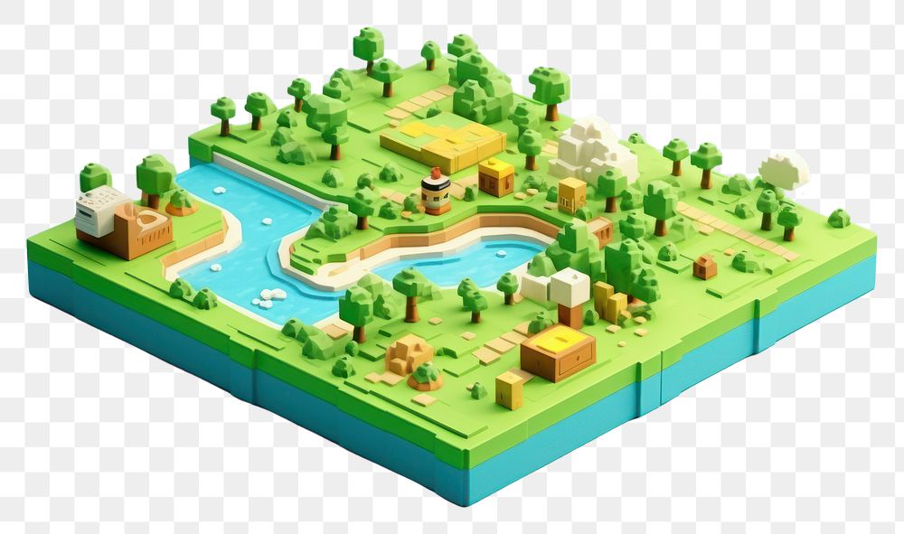 PNG  Cute toy brick world outdoors game map.