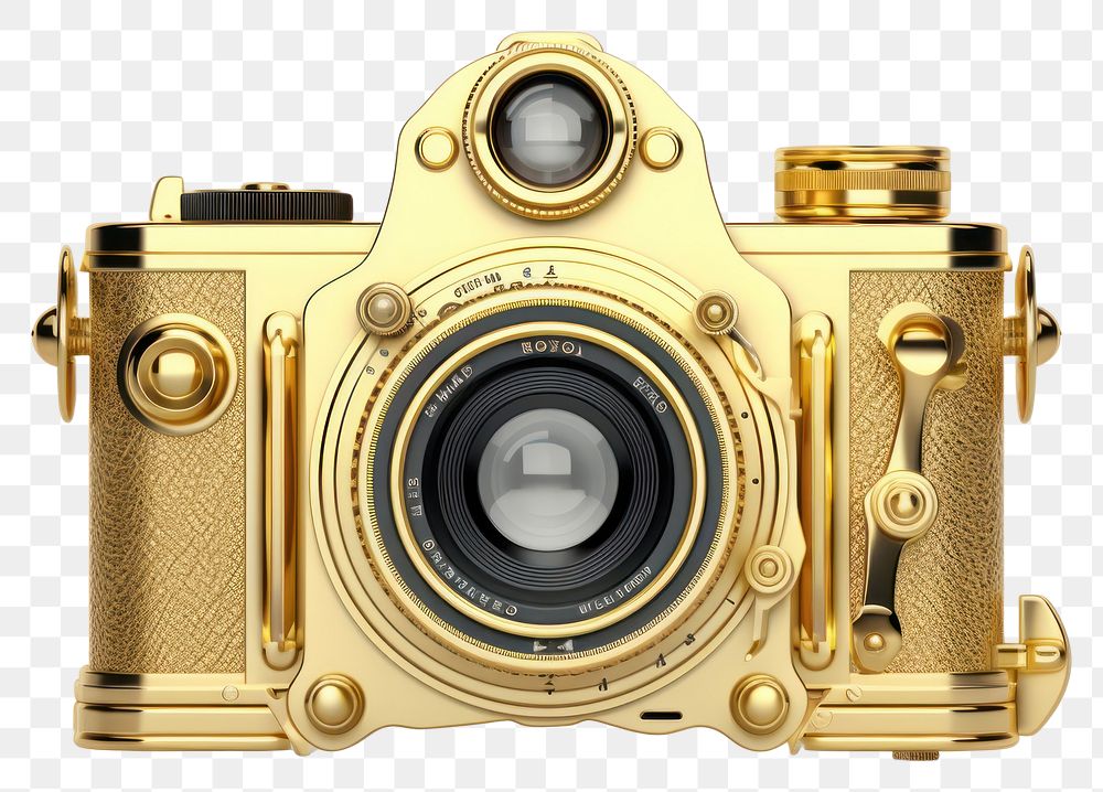 PNG Film camera gold white background electronics.