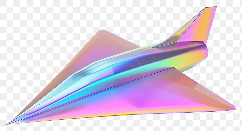 PNG Paper plane simple iridescent aircraft origami white background.