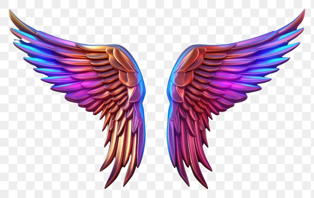 PNG  3D render neon angel wing icon purple night illuminated