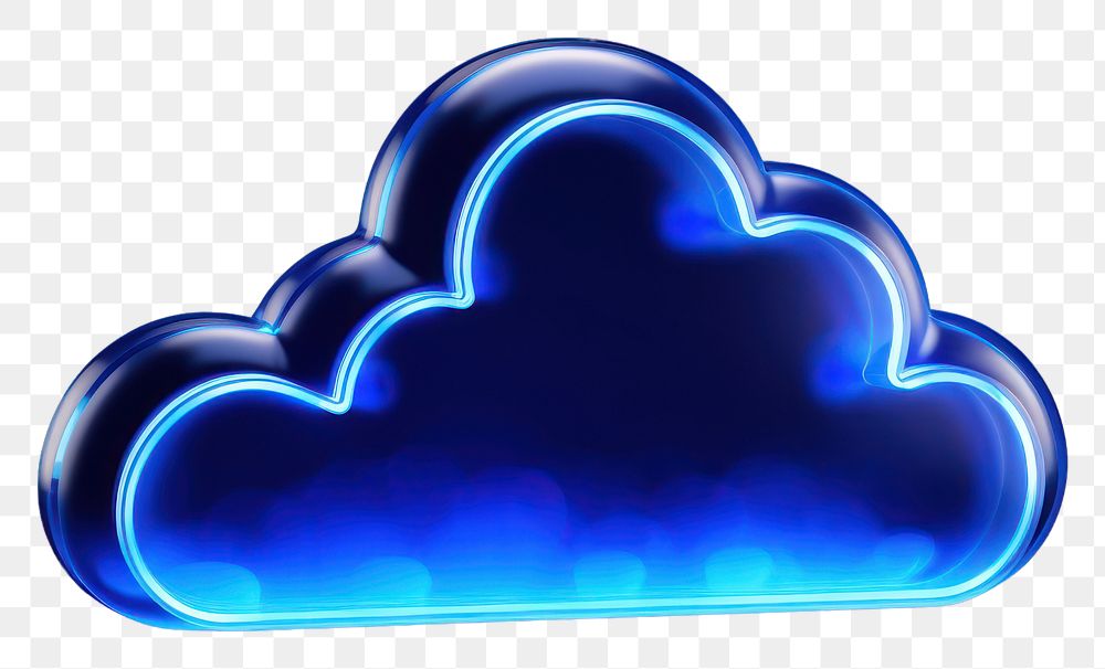 PNG  3D render neon cloud icon blue illuminated technology.