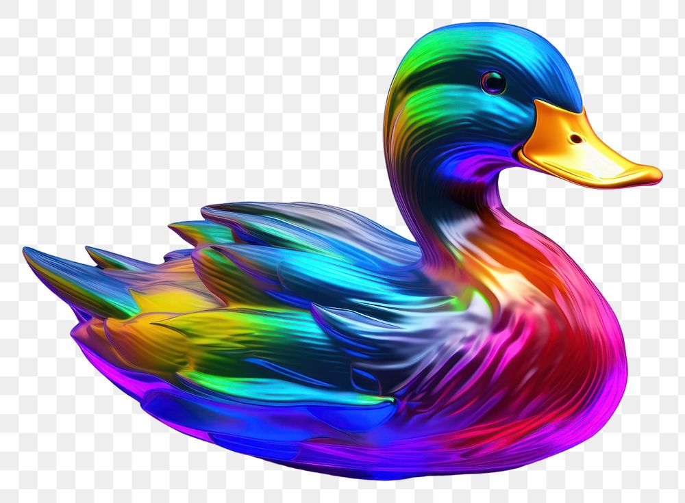 PNG  3D render neon duck icon animal bird representation.