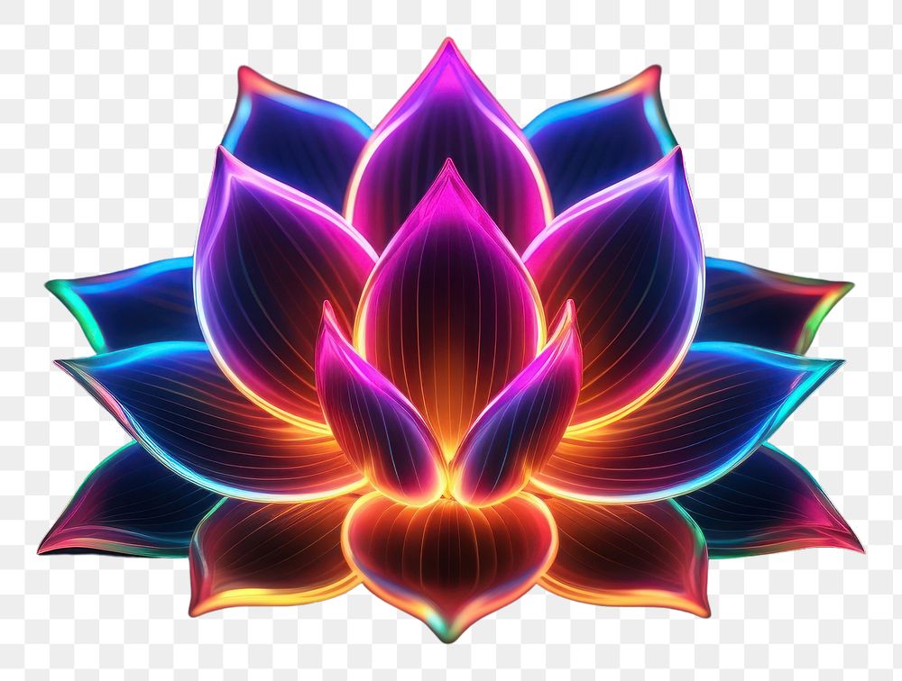 PNG  3D render neon lotus icon pattern flower light.