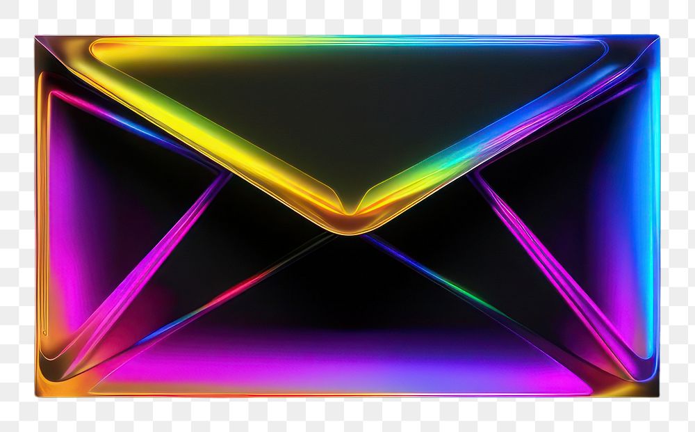 PNG  3D render neon mail icon rainbow illuminated electronics.