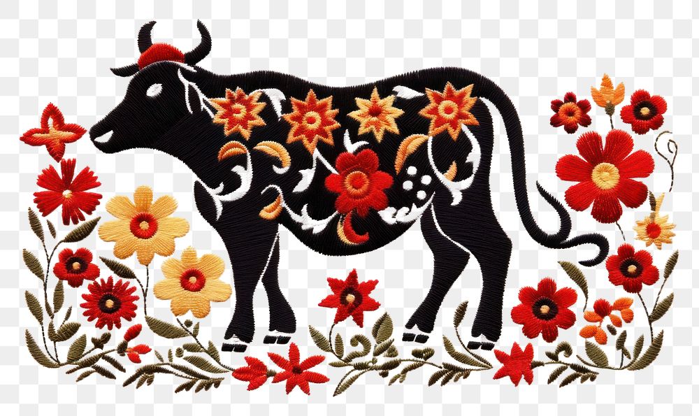 PNG Cow embroidery livestock pattern. Free PNG rawpixel