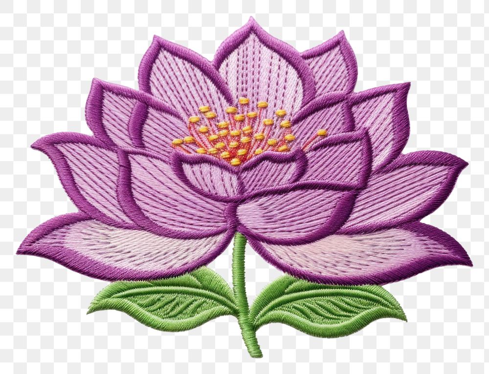 PNG  Lotus in embroidery style pattern flower plant.