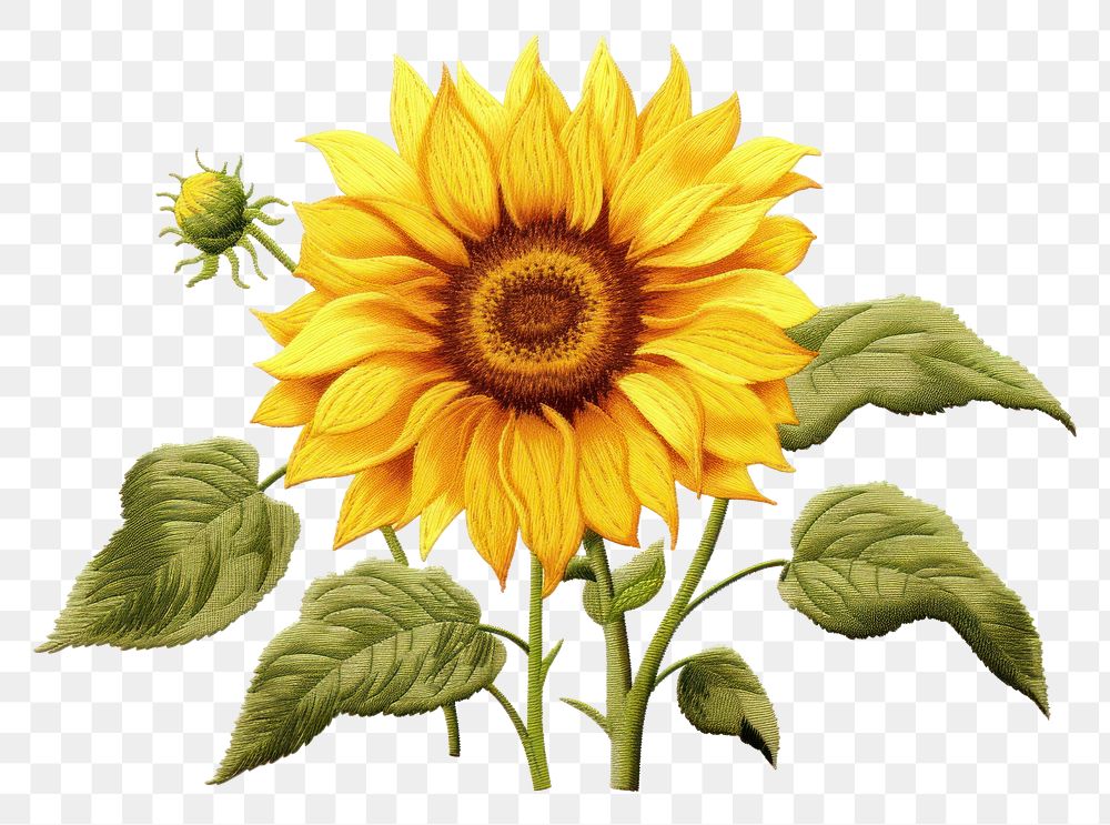 PNG  Sunflower in embroidery style plant inflorescence creativity.