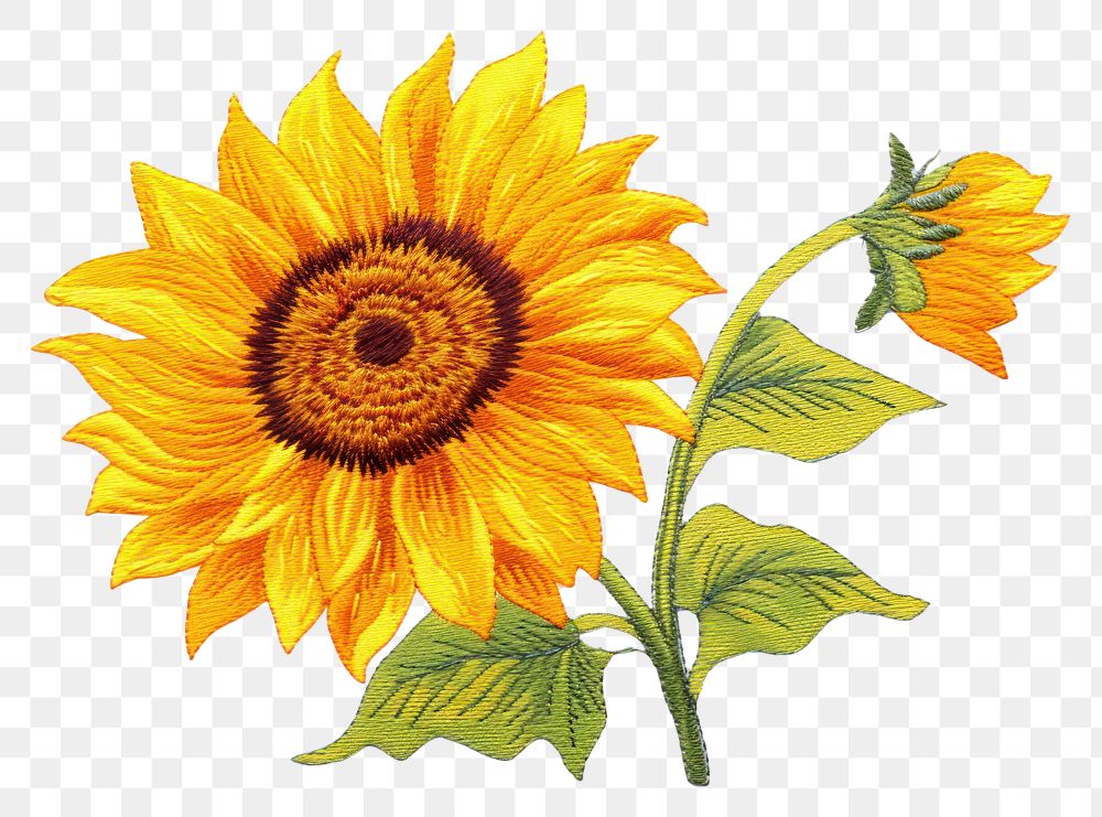 PNG  Sunflower in embroidery style plant inflorescence creativity.