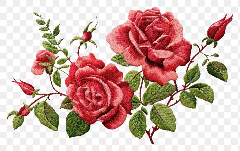 PNG  Rose in embroidery style pattern flower plant