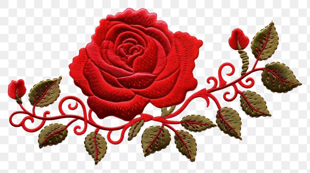 PNG  Rose in embroidery style pattern flower plant.
