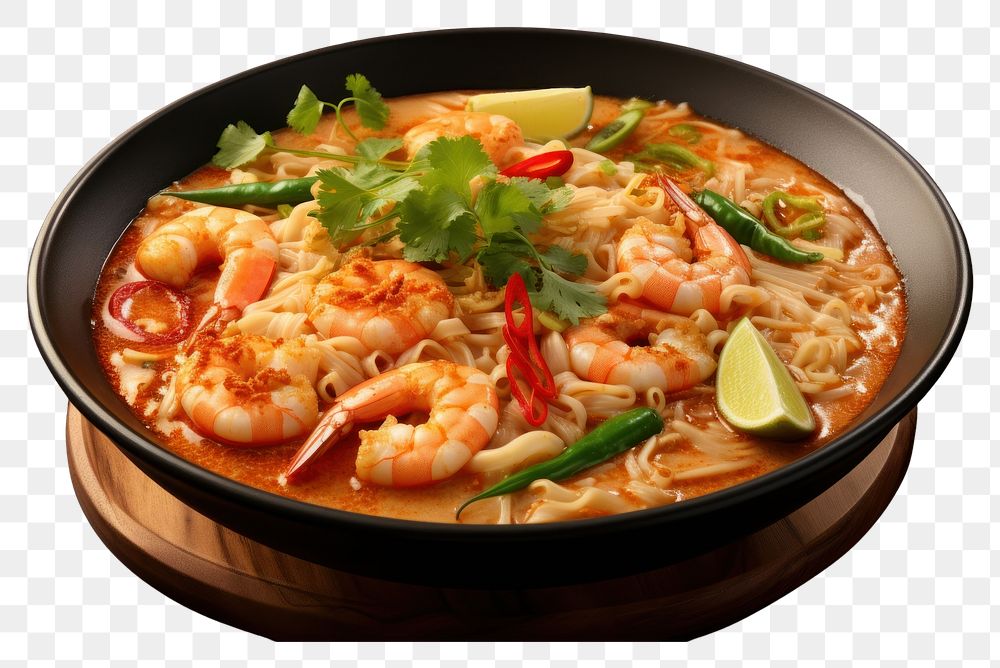 PNG Tom Yum Goong soup noodle plate.