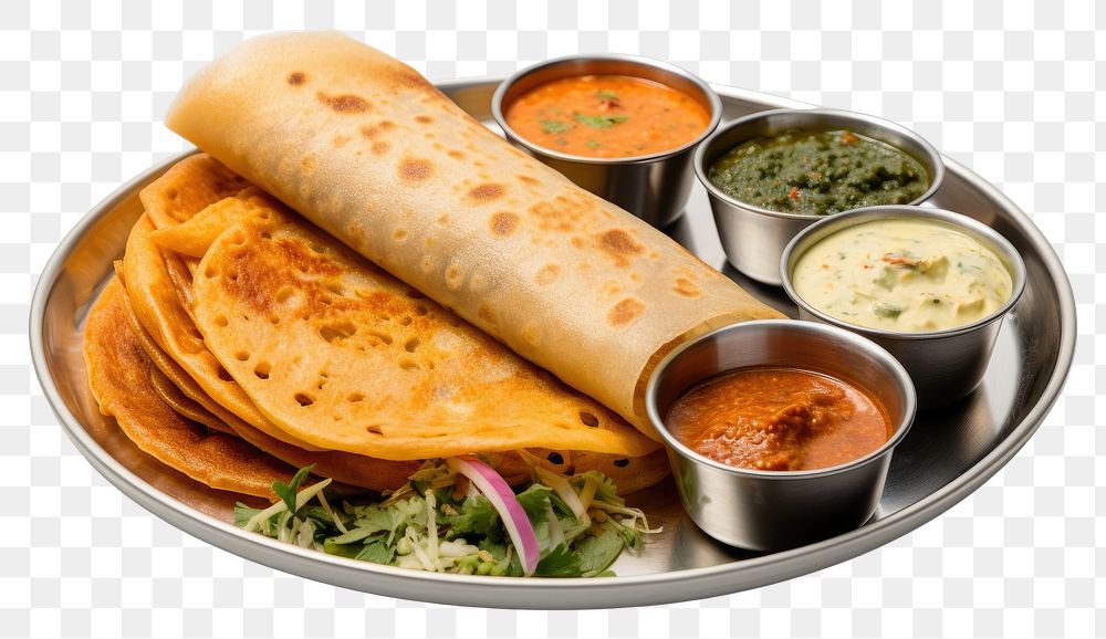 PNG Masala dosa south asian food bread lunch plate.