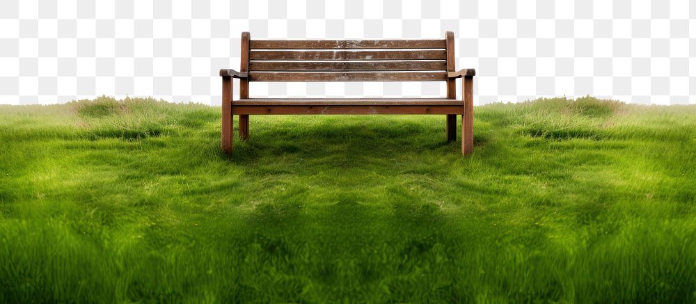 PNG Bench on grass fields landscape furniture outdoors. AI generated Image by rawpixel.