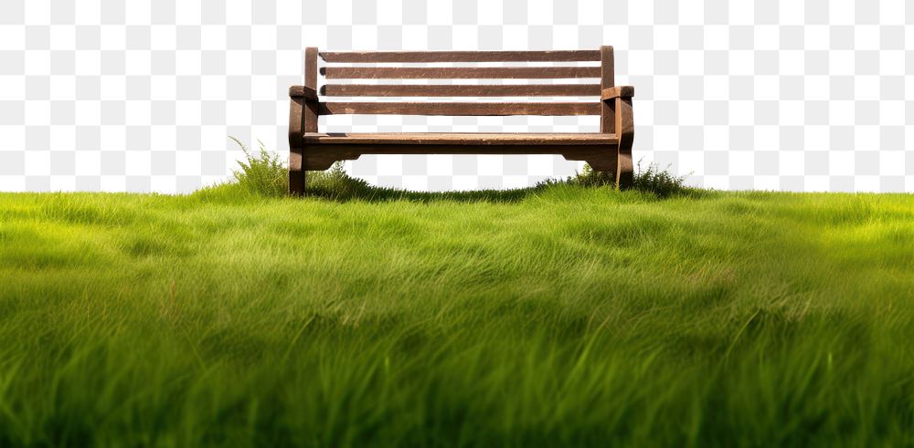 PNG Bench on grass fields landscape furniture nature. AI generated Image by rawpixel.