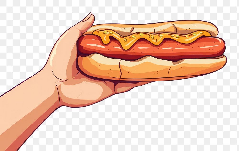 PNG A Human hand holding a hotdogs cartoon food condiment.