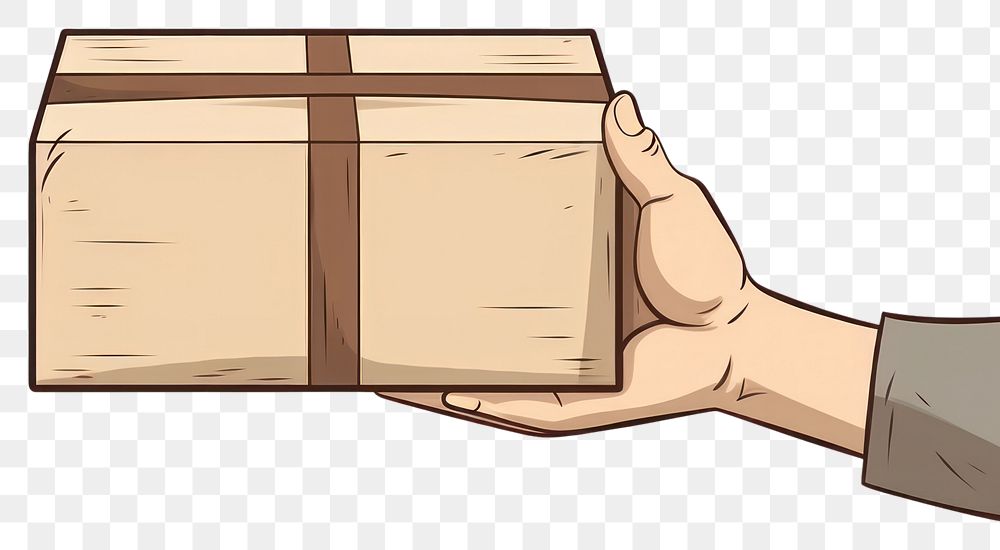 PNG Human hand holding cardboard box cartoon human agreement.