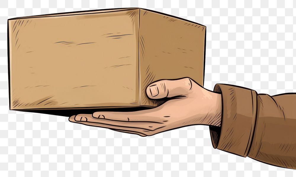 PNG Human hand holding cardboard box cartoon human wood.