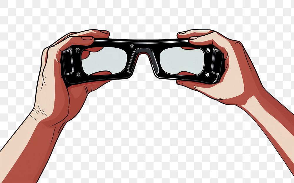 PNG Human hand holding a 3D glasses cartoon photographing accessories.