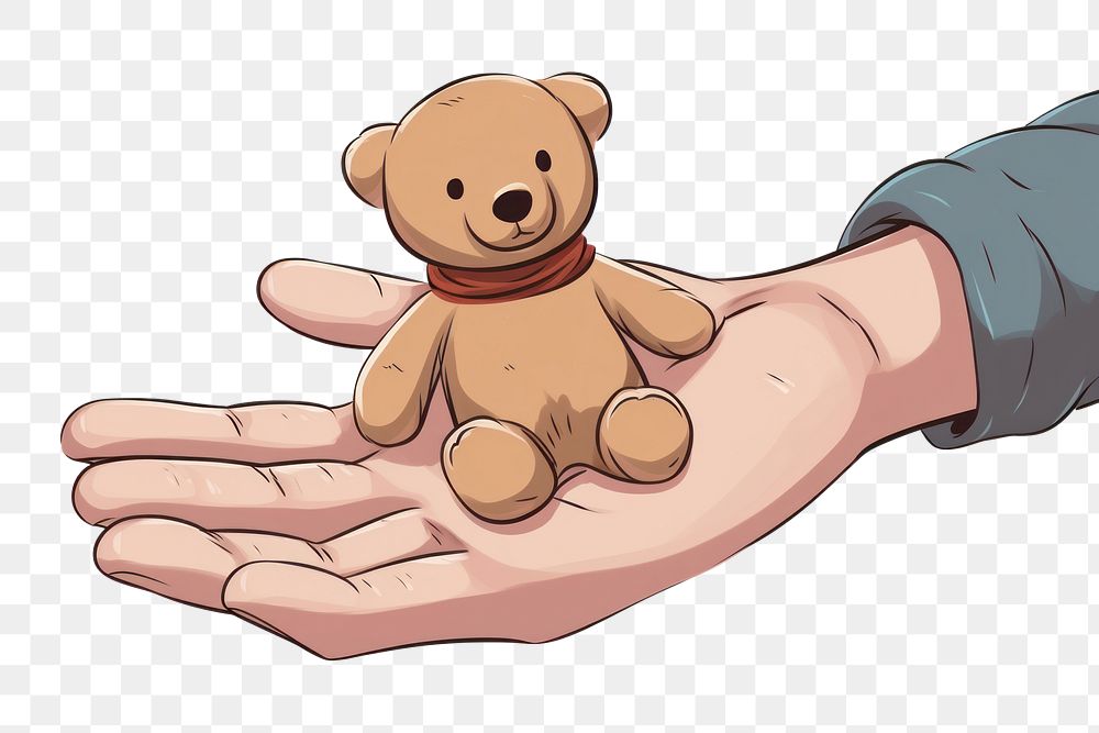 PNG Human hand holding a teddy bear cartoon human cute.