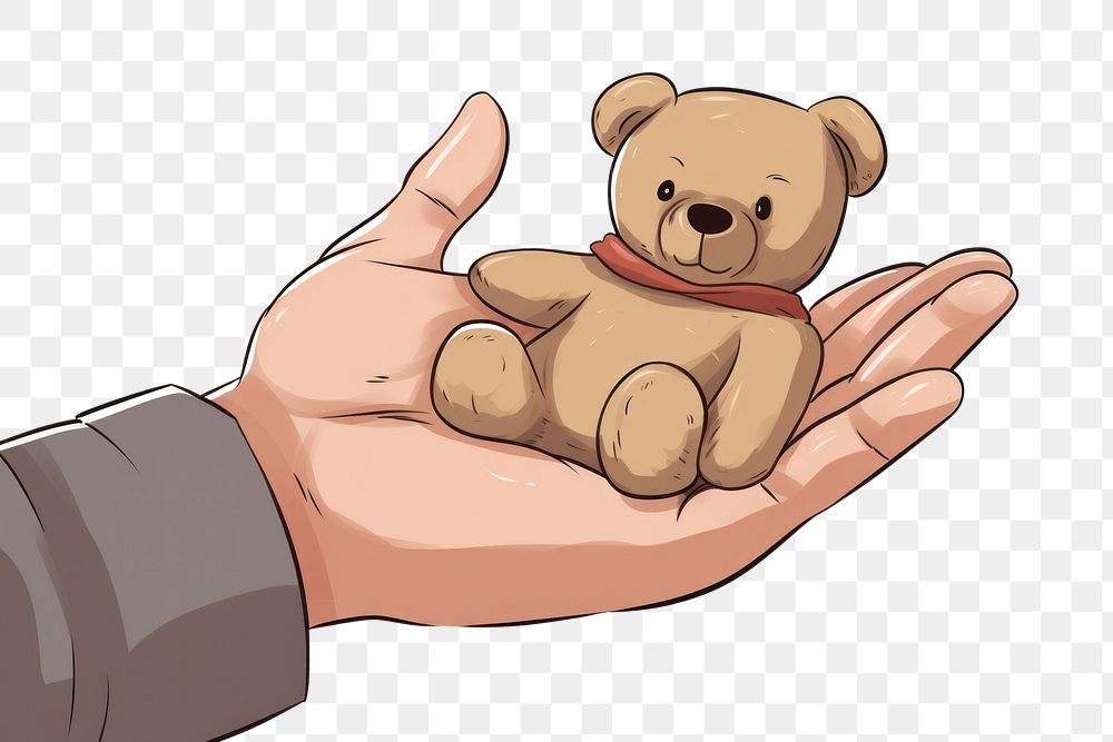 PNG Human hand holding a teddy bear cartoon finger human.