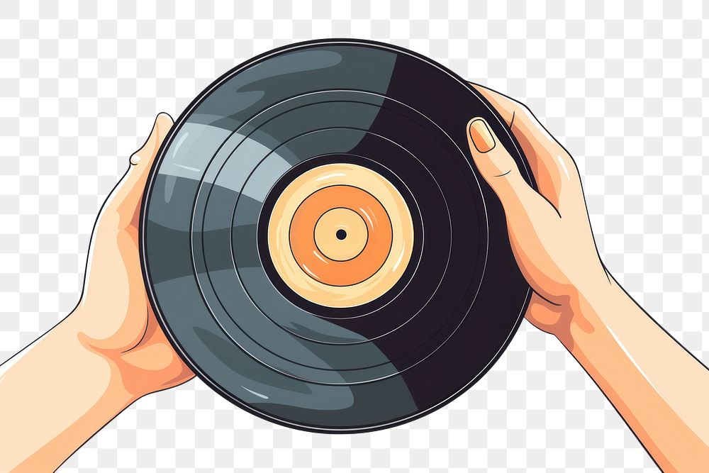 PNG Human hand holding a big music disk cartoon white background photography.