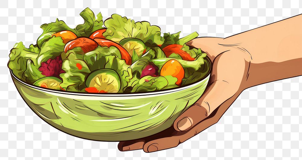 PNG Human hand holding a bowl of salad food vegetable guacamole.