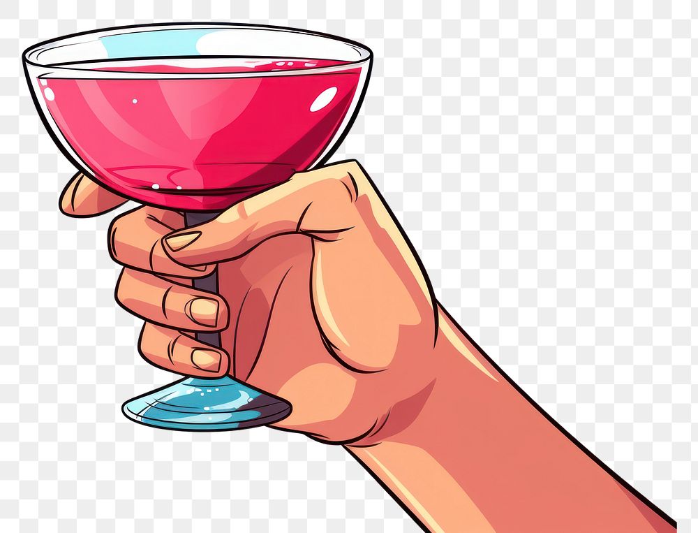PNG Human hand holding a cocktail cartoon drink glass.