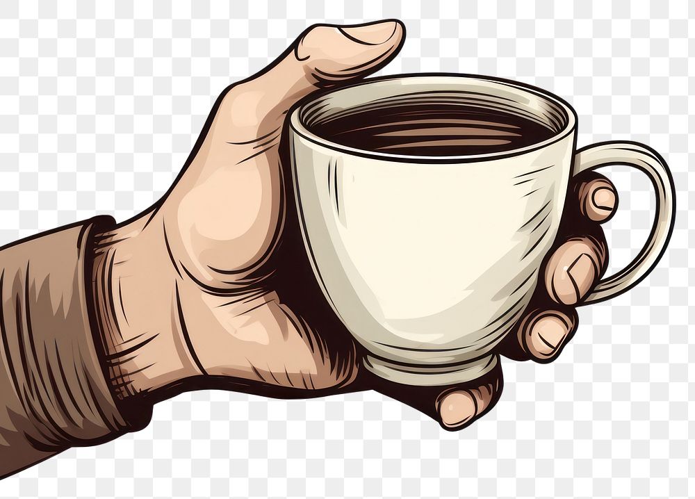 PNG Human hand holding a cup of coffee cartoon drink human.