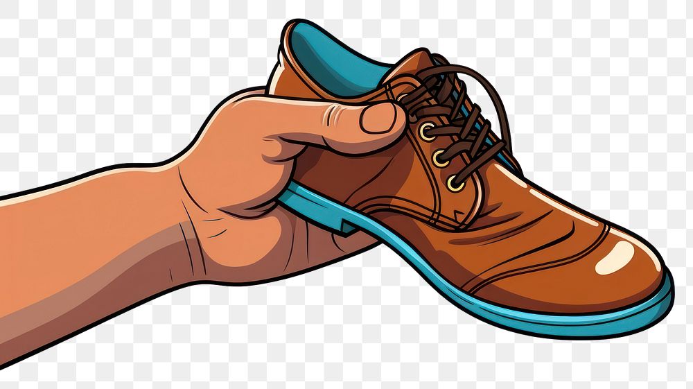 PNG Human hand holding a shoe footwear cartoon activity.