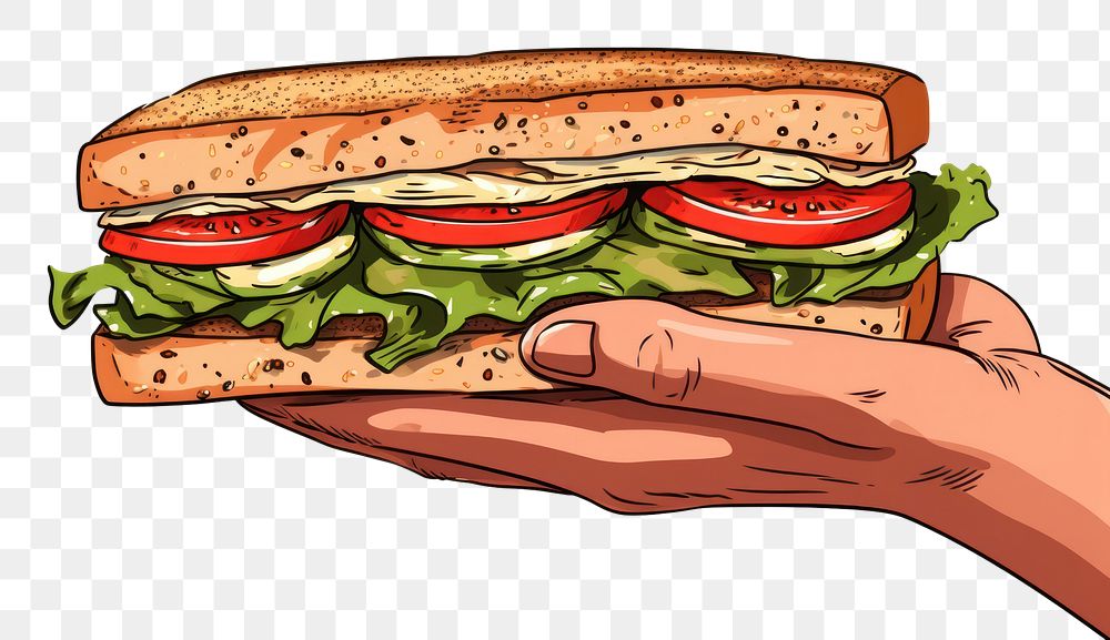 PNG Human hand holding sandwich food hamburger vegetable.