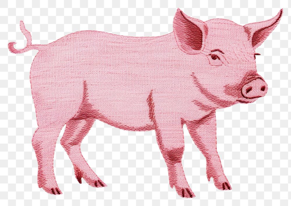 PNG Pink pig in embroidery style mammal animal boar.