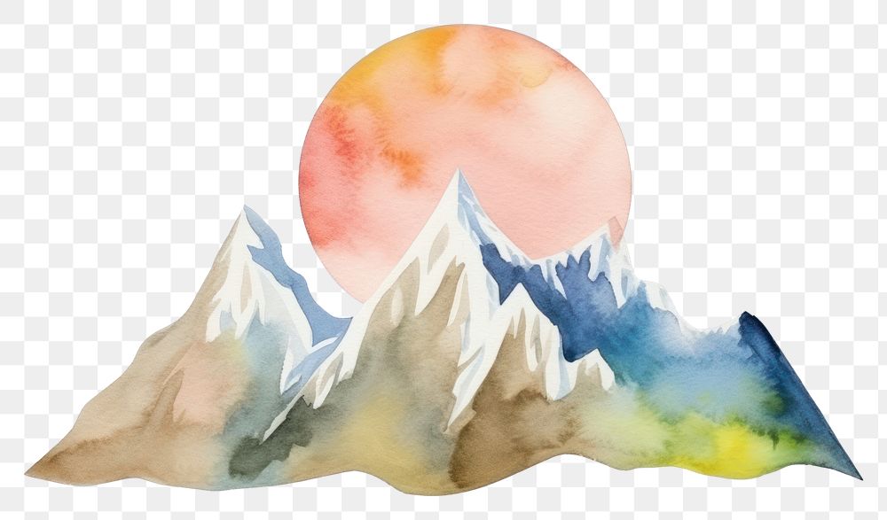 PNG  Mountain with moon nature painting white background.
