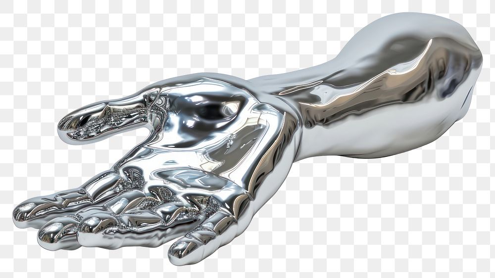 PNG Hand Chrome material silver shiny white background