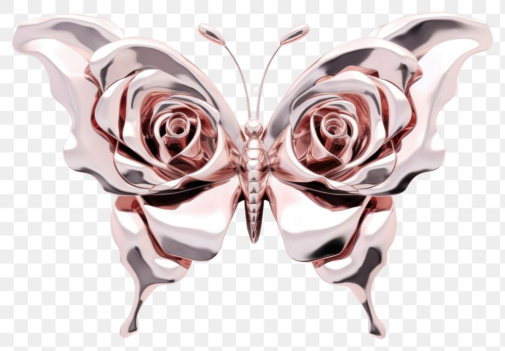 PNG Rose and butterfly Chrome material flower brooch plant.