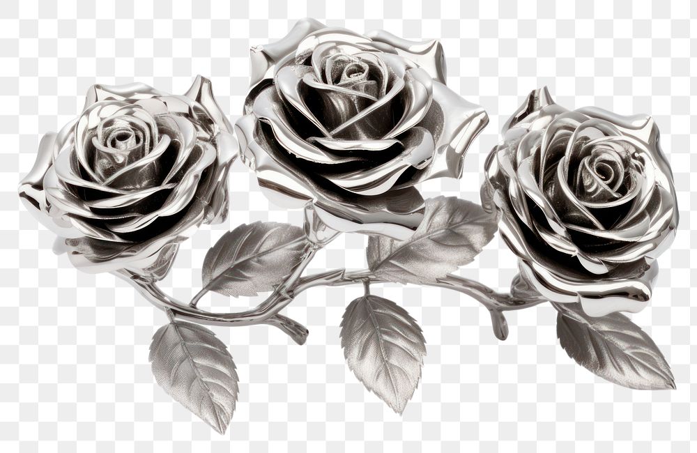 PNG Roses Chrome material jewelry flower silver.