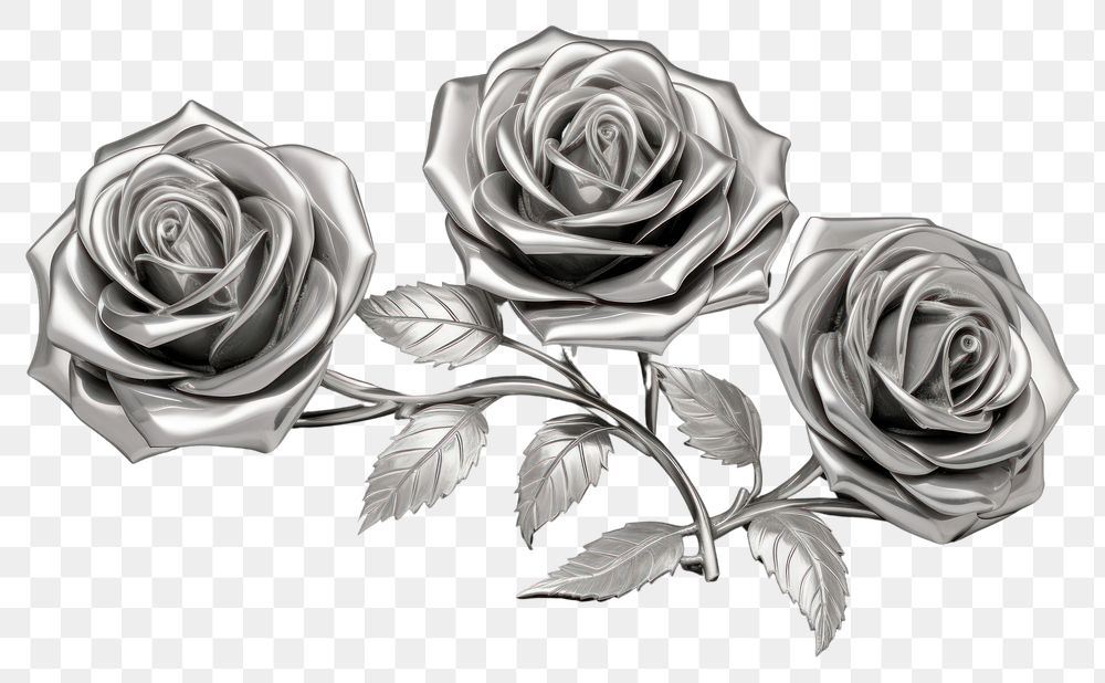 PNG Roses Chrome material flower silver plant.