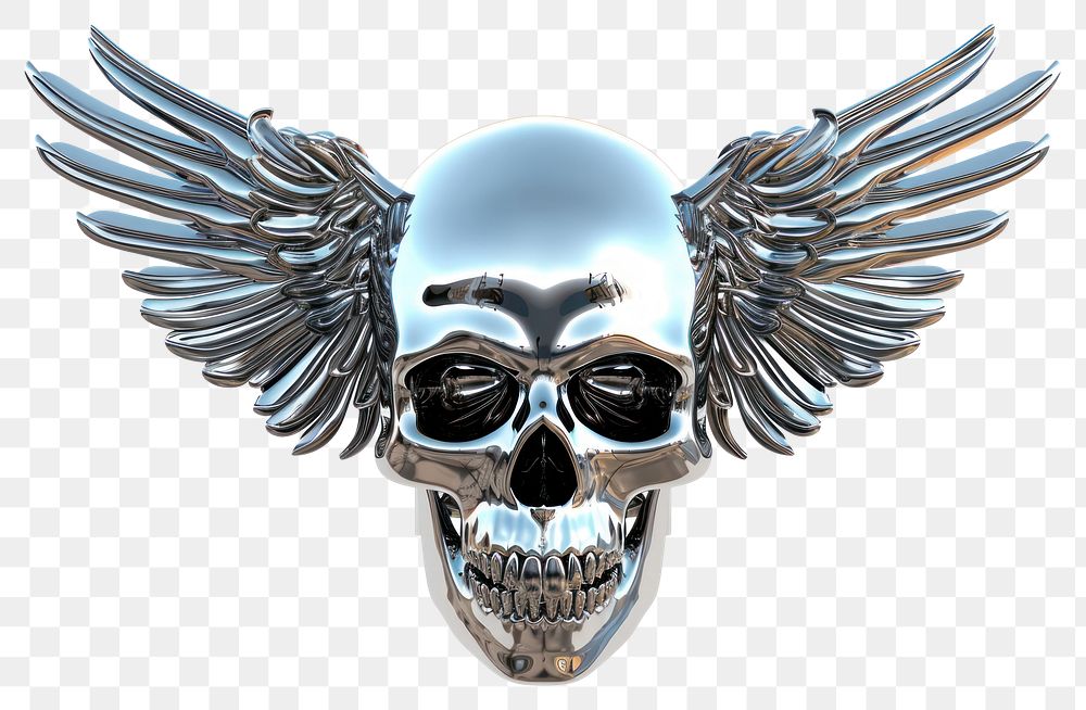 PNG Skull with wings Chrome material white background representation disguise.