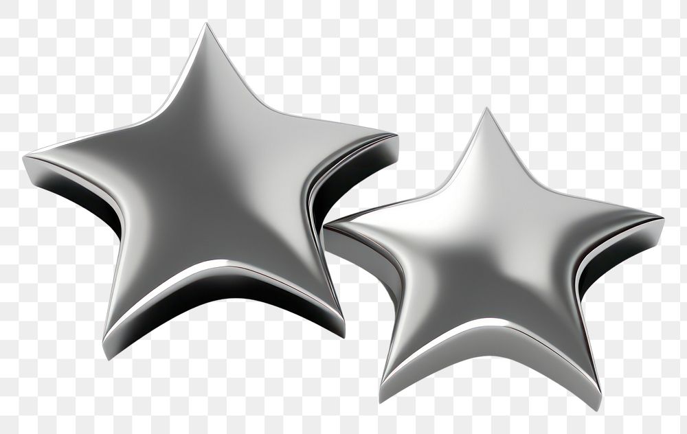 PNG Star and moon in Chrome material silver shiny shape.