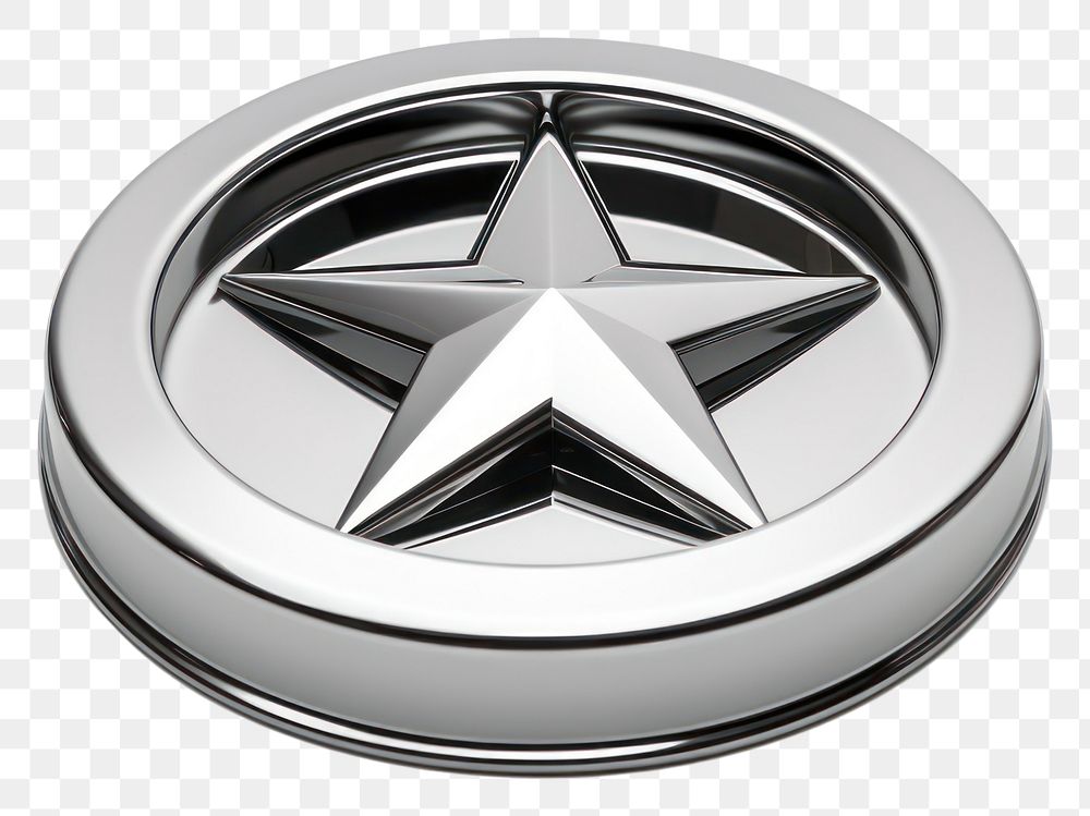PNG Star in circle Chrome material silver shape white background.