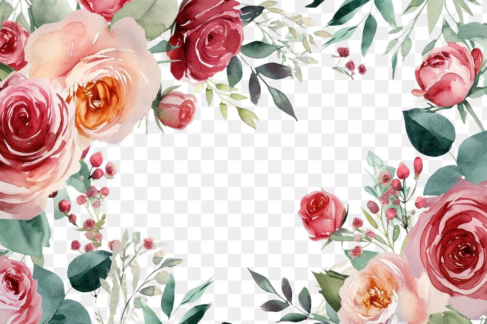 PNG Watercolor flowers rose backgrounds pattern.