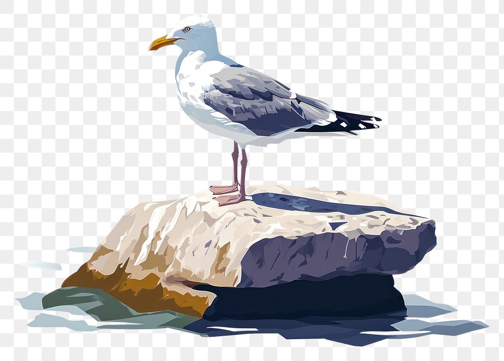 PNG  Seagull standing on the rock animal bird waterfowl.