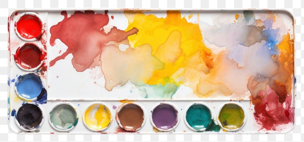 PNG Artist paint tray palette white background paintbrush.