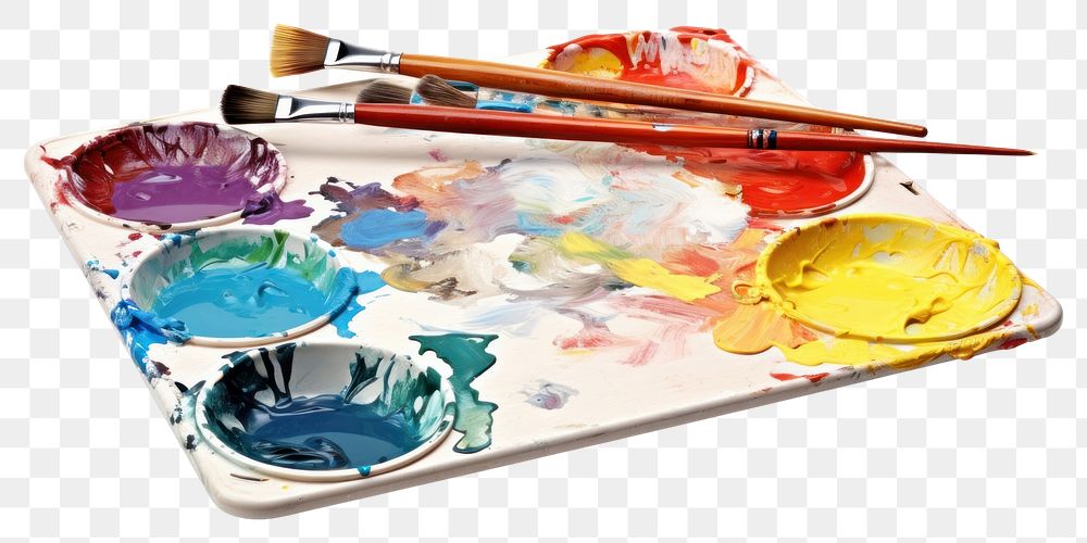 PNG Artist paint tray palette brush white background