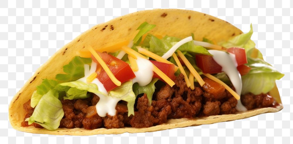 PNG A classic taco food white background vegetable.