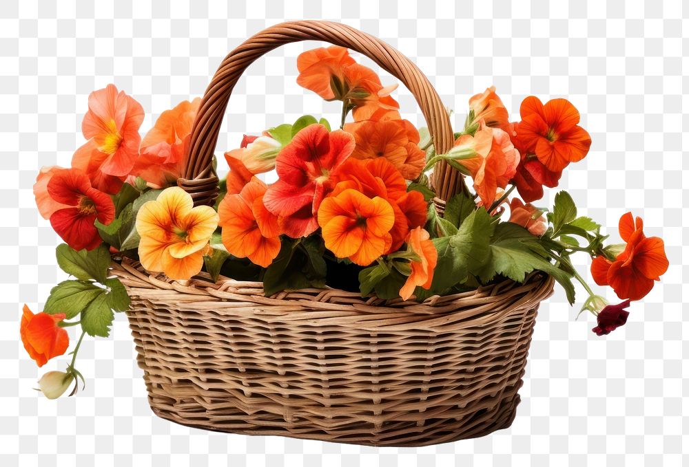 PNG Flowers in a wicker basket plant white background celebration.