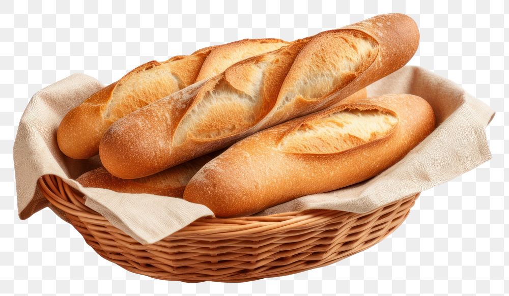 PNG French baguette in a basket bread food white background.